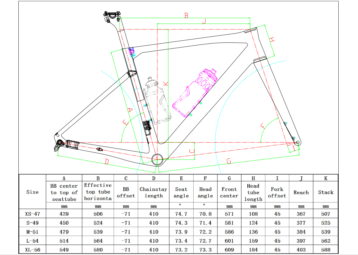 road bike frame size chart
