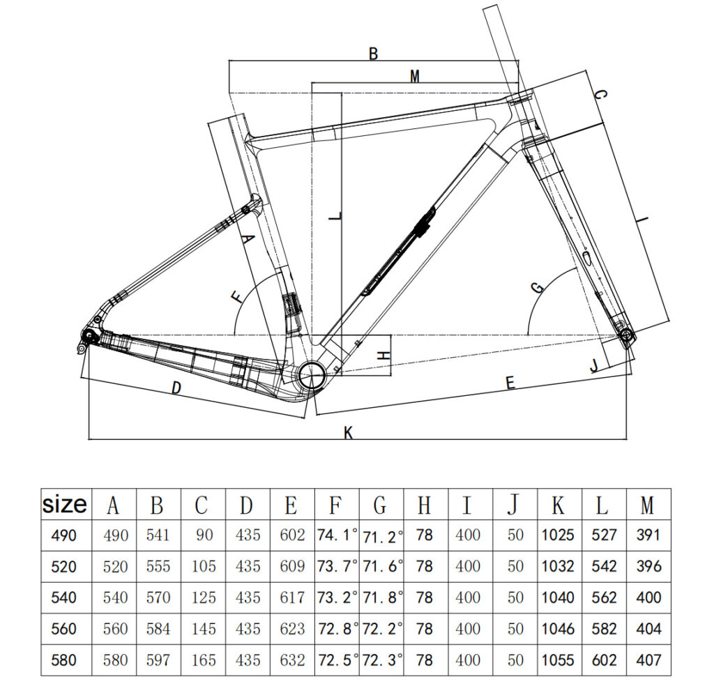gravel bike frame size chart