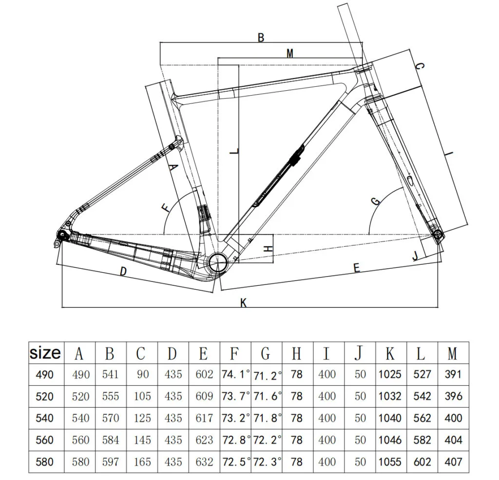 tabella delle dimensioni del telaio della bici gravel