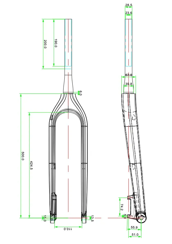 29er fietsvork maattabel