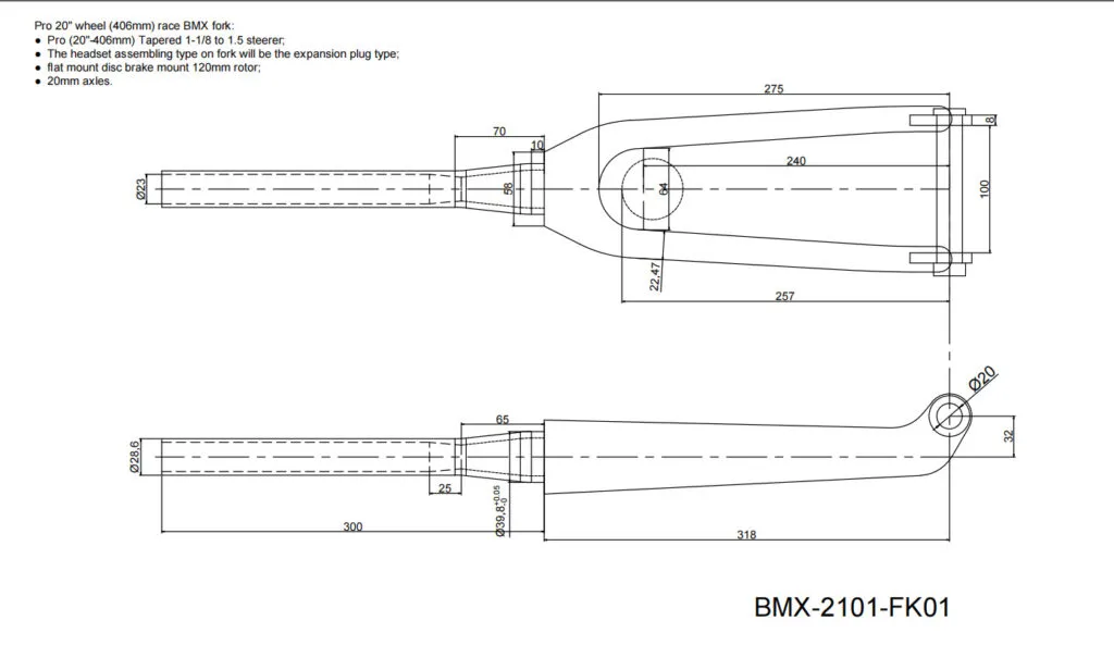 20er bmx vork maattabel