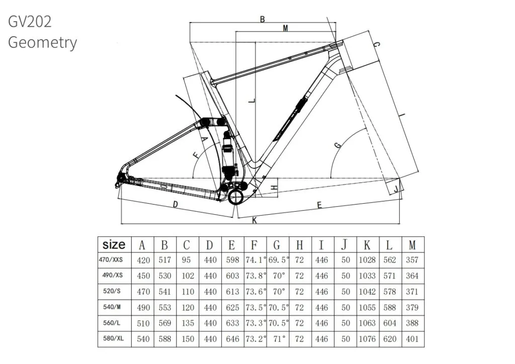 gravel bike frame size chart