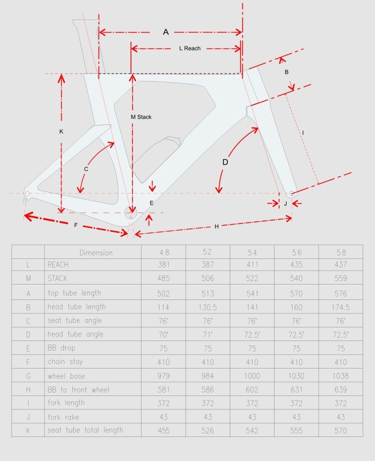 triathlon bike frame size chart