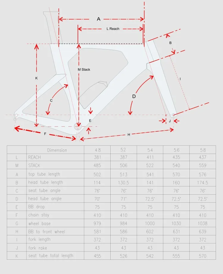 triathlon bike frame size chart