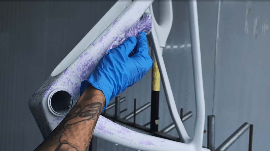 painting a bicycle frame