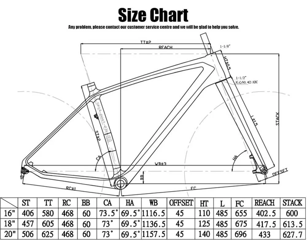 26er fatbike framemaattabel