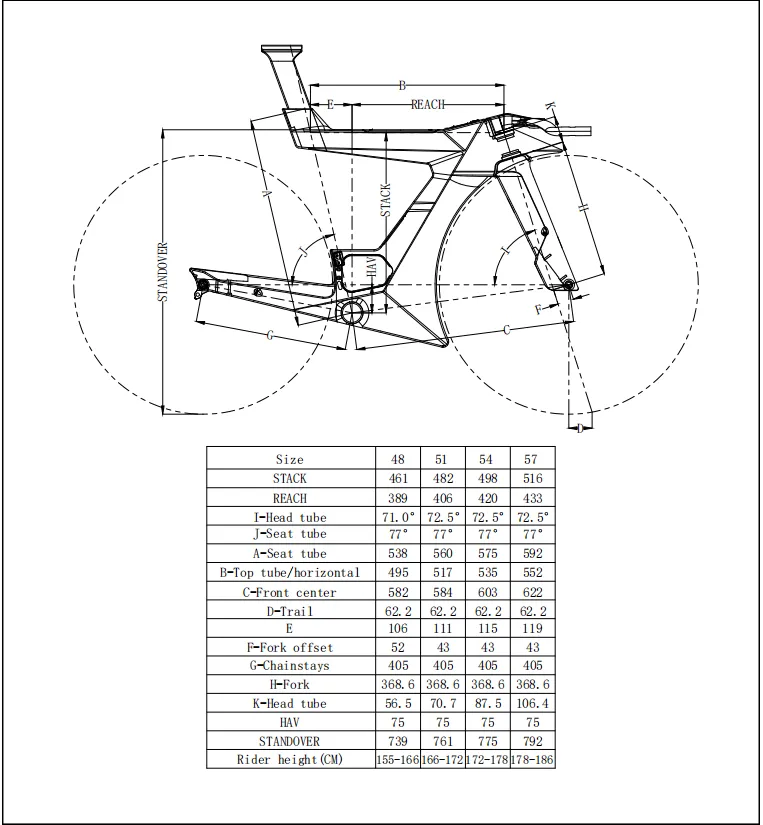 triathlon bike frame size chart