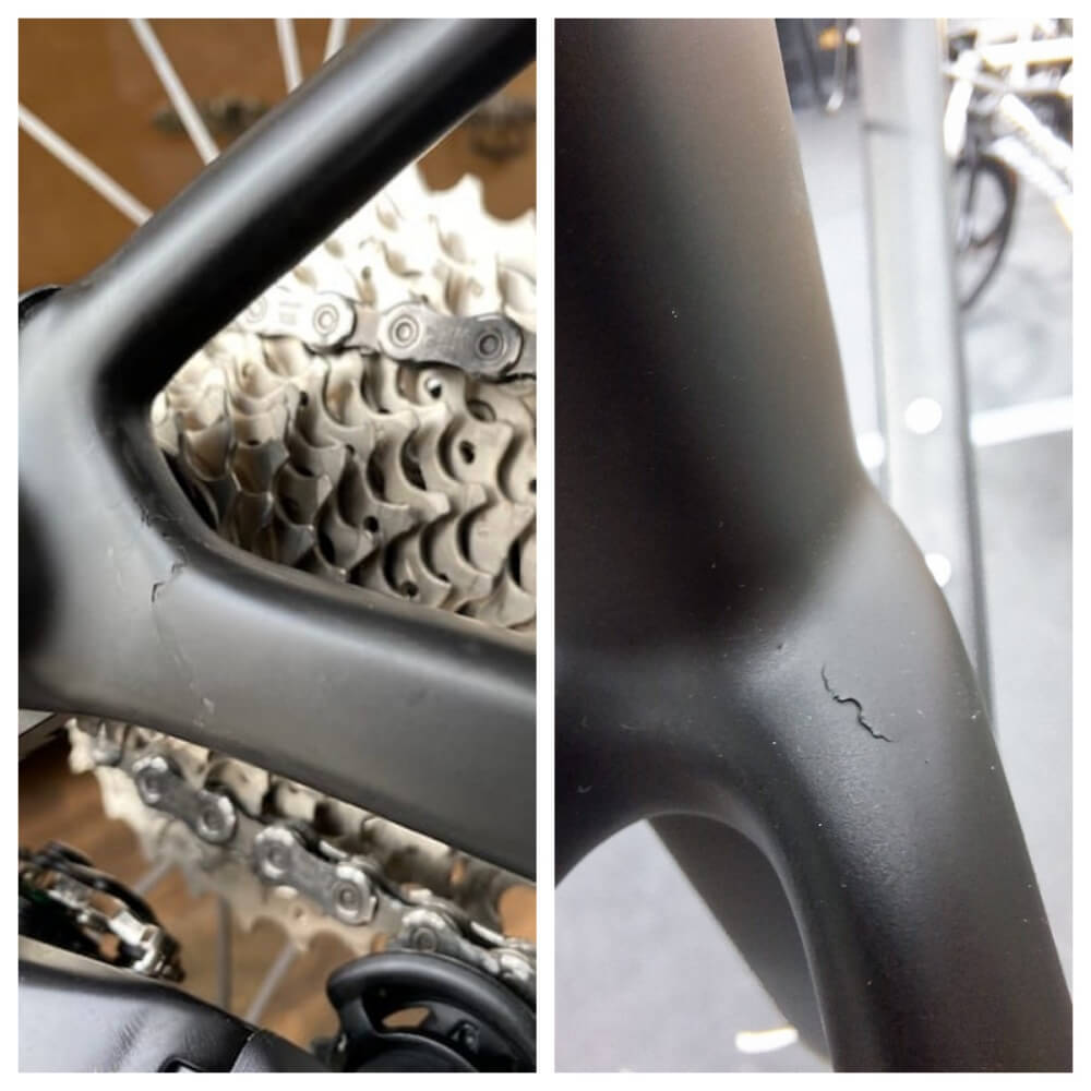 cuadro de carretera de carbono roto